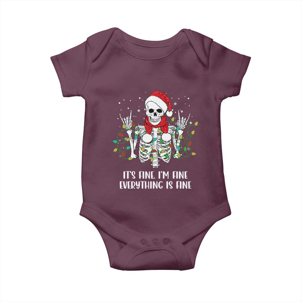 Christmas Skeleton Baby Onesie It's Fine I'm Fine Everything Is Fine Xmas Light Funny TS02 Maroon Print Your Wear