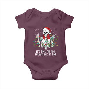 Christmas Skeleton Baby Onesie It's Fine I'm Fine Everything Is Fine Xmas Light Funny TS02 Maroon Print Your Wear