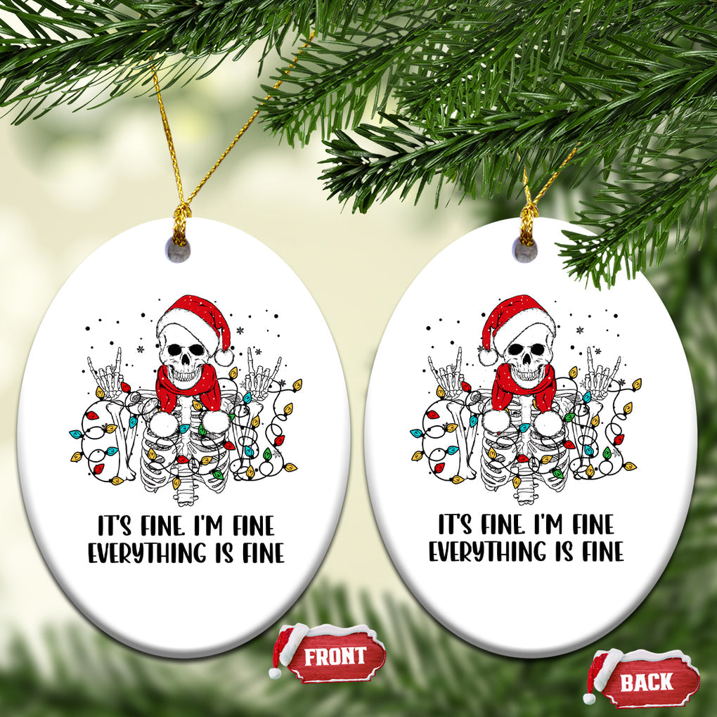 Skeleton Christmas Ceramic Ornament It's Fine I'm Fine Everything Is Fine Xmas Light Funny Xmas Vibe TS02 Oval White Printyourwear