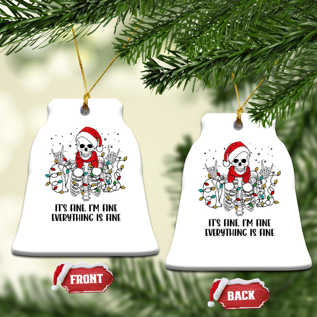 Skeleton Christmas Ceramic Ornament It's Fine I'm Fine Everything Is Fine Xmas Light Funny Xmas Vibe TS02 Bell Flake White Printyourwear