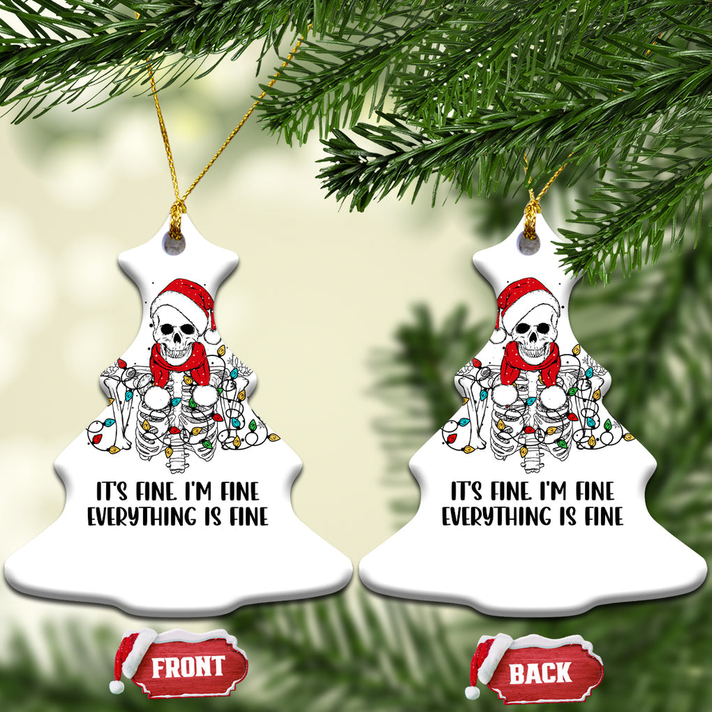 Skeleton Christmas Ceramic Ornament It's Fine I'm Fine Everything Is Fine Xmas Light Funny Xmas Vibe TS02 Christmas Tree White Printyourwear