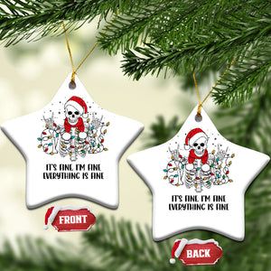 Skeleton Christmas Ceramic Ornament It's Fine I'm Fine Everything Is Fine Xmas Light Funny Xmas Vibe TS02 Star White Printyourwear