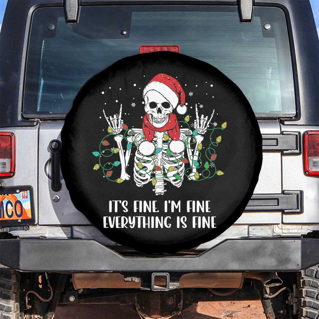 Christmas Skeleton Spare Tire Cover It's Fine I'm Fine Everything Is Fine Xmas Light Funny TS02 No hole Black Print Your Wear