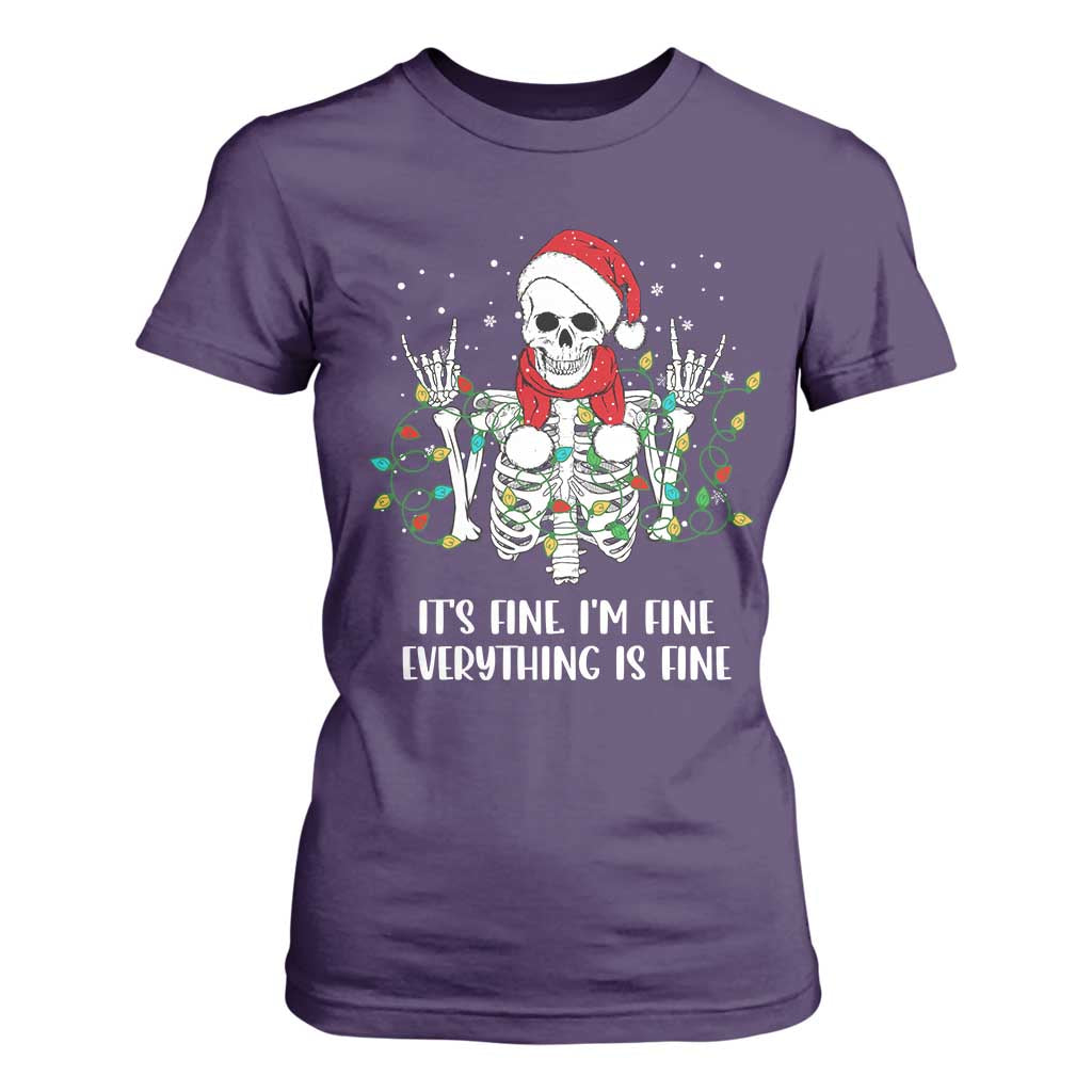 Christmas Skeleton T Shirt For Women It's Fine I'm Fine Everything Is Fine Xmas Light Funny TS02 Purple Print Your Wear