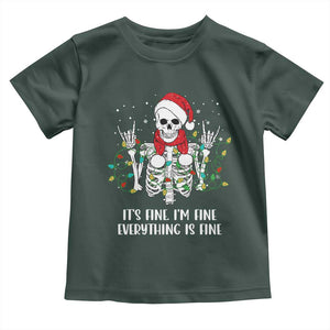 Christmas Skeleton Toddler T Shirt It's Fine I'm Fine Everything Is Fine Xmas Light Funny TS02 Dark Forest Green Print Your Wear
