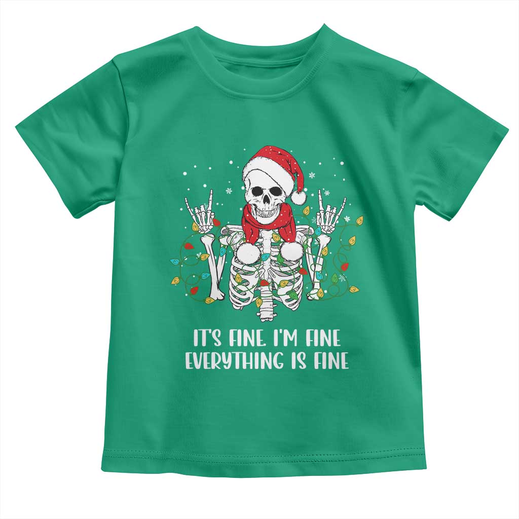Christmas Skeleton Toddler T Shirt It's Fine I'm Fine Everything Is Fine Xmas Light Funny TS02 Irish Green Print Your Wear