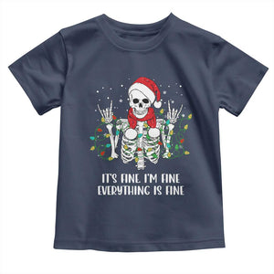 Christmas Skeleton Toddler T Shirt It's Fine I'm Fine Everything Is Fine Xmas Light Funny TS02 Navy Print Your Wear