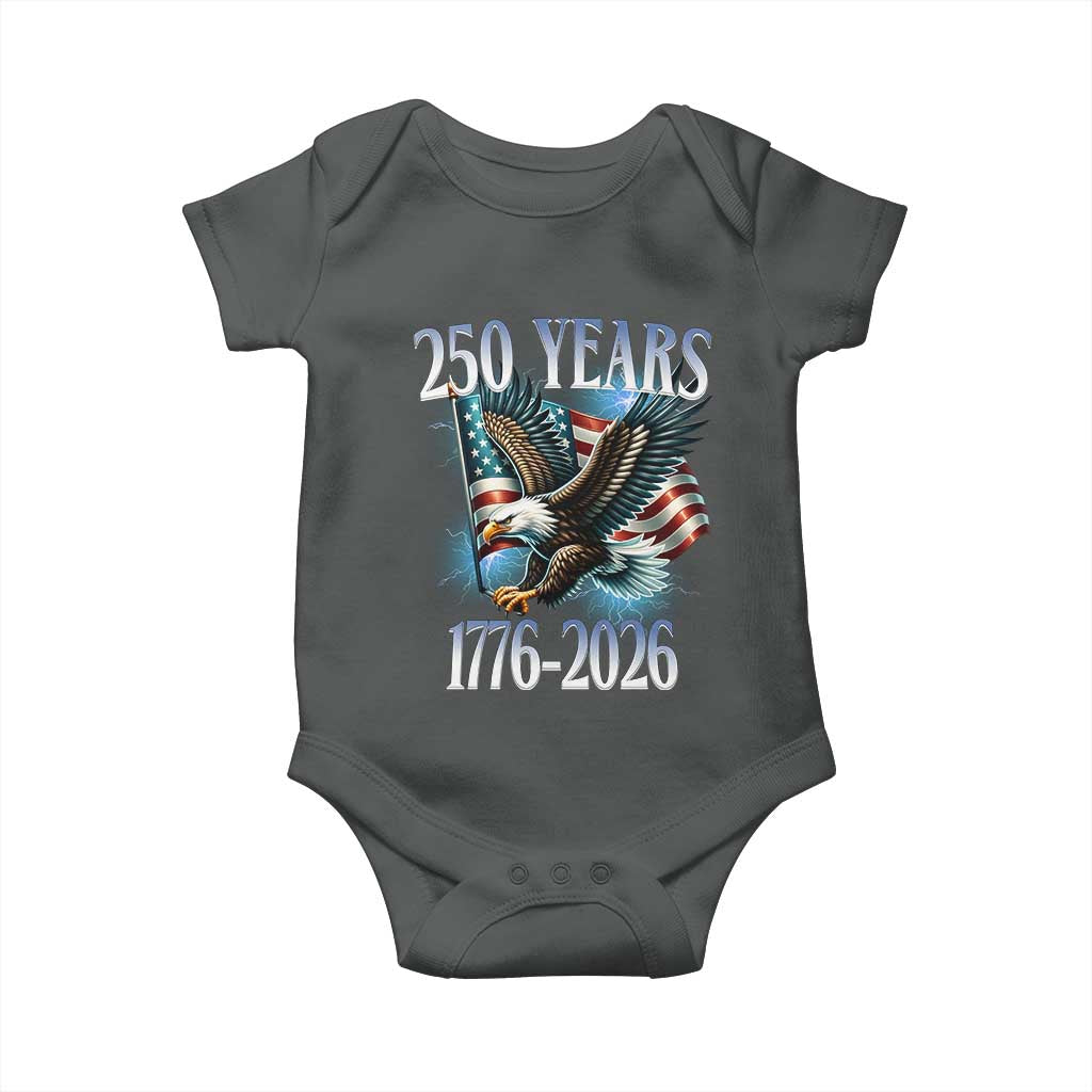 250 Years of American Freedom Baby Onesie Bald Eagle USA Flag 1776 to 2026 Patriotic TS02 Dark Heather Print Your Wear