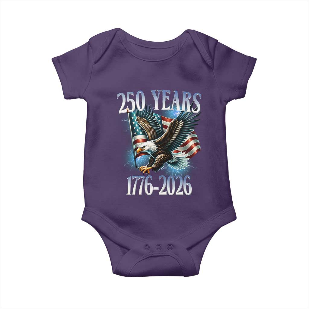 250 Years of American Freedom Baby Onesie Bald Eagle USA Flag 1776 to 2026 Patriotic TS02 Purple Print Your Wear