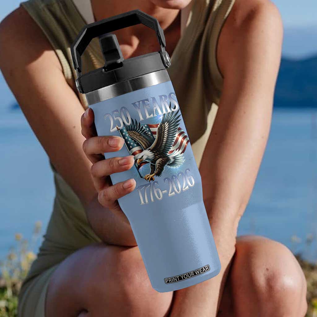250 Years of American Freedom Flip Straw Tumbler Bald Eagle USA Flag 1776 to 2026 Patriotic TS02 One Size: 30 oz Light Blue Print Your Wear