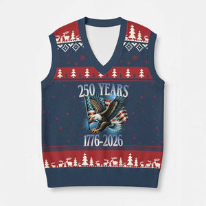 250 Years of American Freedom V-Neck Knit Sweater Vest Bald Eagle USA Flag 1776 to 2026 Patriotic TS02 Navy Red Print Your Wear