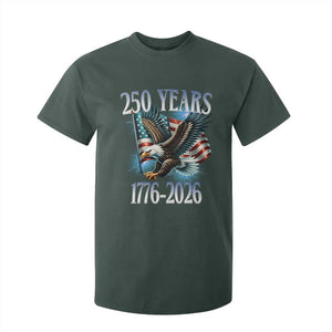 250 Years of American Freedom T Shirt For Kid Bald Eagle USA Flag 1776 to 2026 Patriotic TS02 Dark Forest Green Print Your Wear