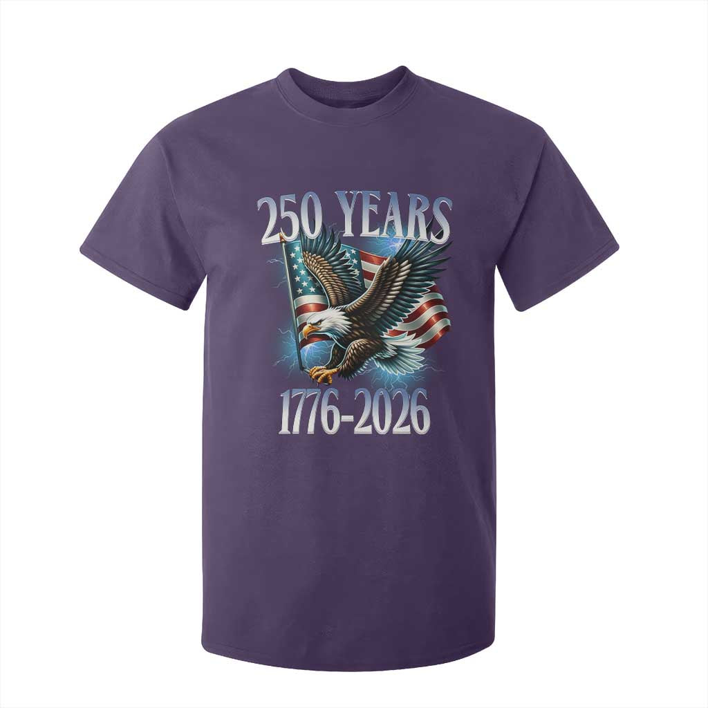 250 Years of American Freedom T Shirt For Kid Bald Eagle USA Flag 1776 to 2026 Patriotic TS02 Purple Print Your Wear