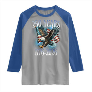 250 Years of American Freedom Raglan Shirt Bald Eagle USA Flag 1776 to 2026 Patriotic TS02 Sport Gray Royal Print Your Wear