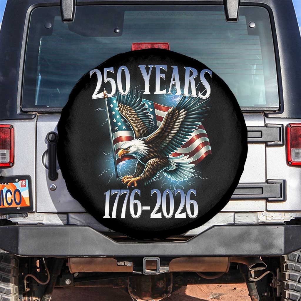 250 Years of American Freedom Spare Tire Cover Bald Eagle USA Flag 1776 to 2026 Patriotic TS02 No hole Black Print Your Wear