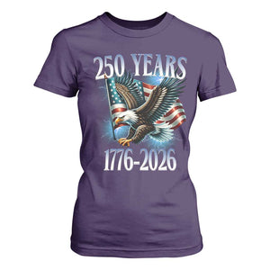 250 Years of American Freedom T Shirt For Women Bald Eagle USA Flag 1776 to 2026 Patriotic TS02 Purple Print Your Wear