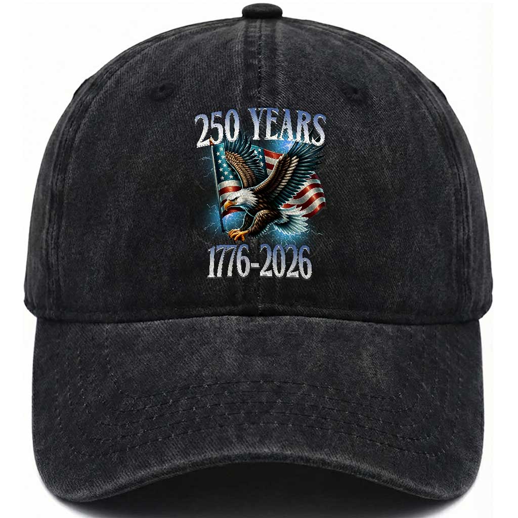 250 Years of American Freedom Washed Cotton Baseball Cap Bald Eagle USA Flag 1776 to 2026 Patriotic TS02 Washed Cap Universal Fit Black Print Your Wear
