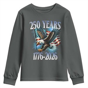 250 Years of American Freedom Youth Sweatshirt Bald Eagle USA Flag 1776 to 2026 Patriotic TS02 Dark Heather Print Your Wear