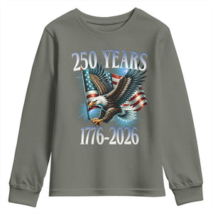 250 Years of American Freedom Youth Sweatshirt Bald Eagle USA Flag 1776 to 2026 Patriotic TS02 Military Green Print Your Wear