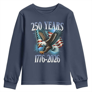250 Years of American Freedom Youth Sweatshirt Bald Eagle USA Flag 1776 to 2026 Patriotic TS02 Navy Print Your Wear