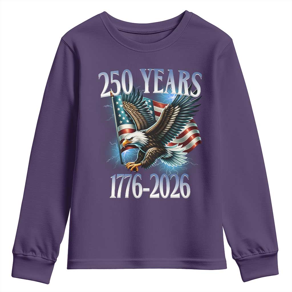 250 Years of American Freedom Youth Sweatshirt Bald Eagle USA Flag 1776 to 2026 Patriotic TS02 Purple Print Your Wear