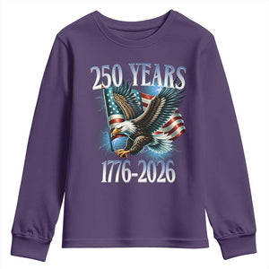250 Years of American Freedom Youth Sweatshirt Bald Eagle USA Flag 1776 to 2026 Patriotic TS02 Purple Print Your Wear