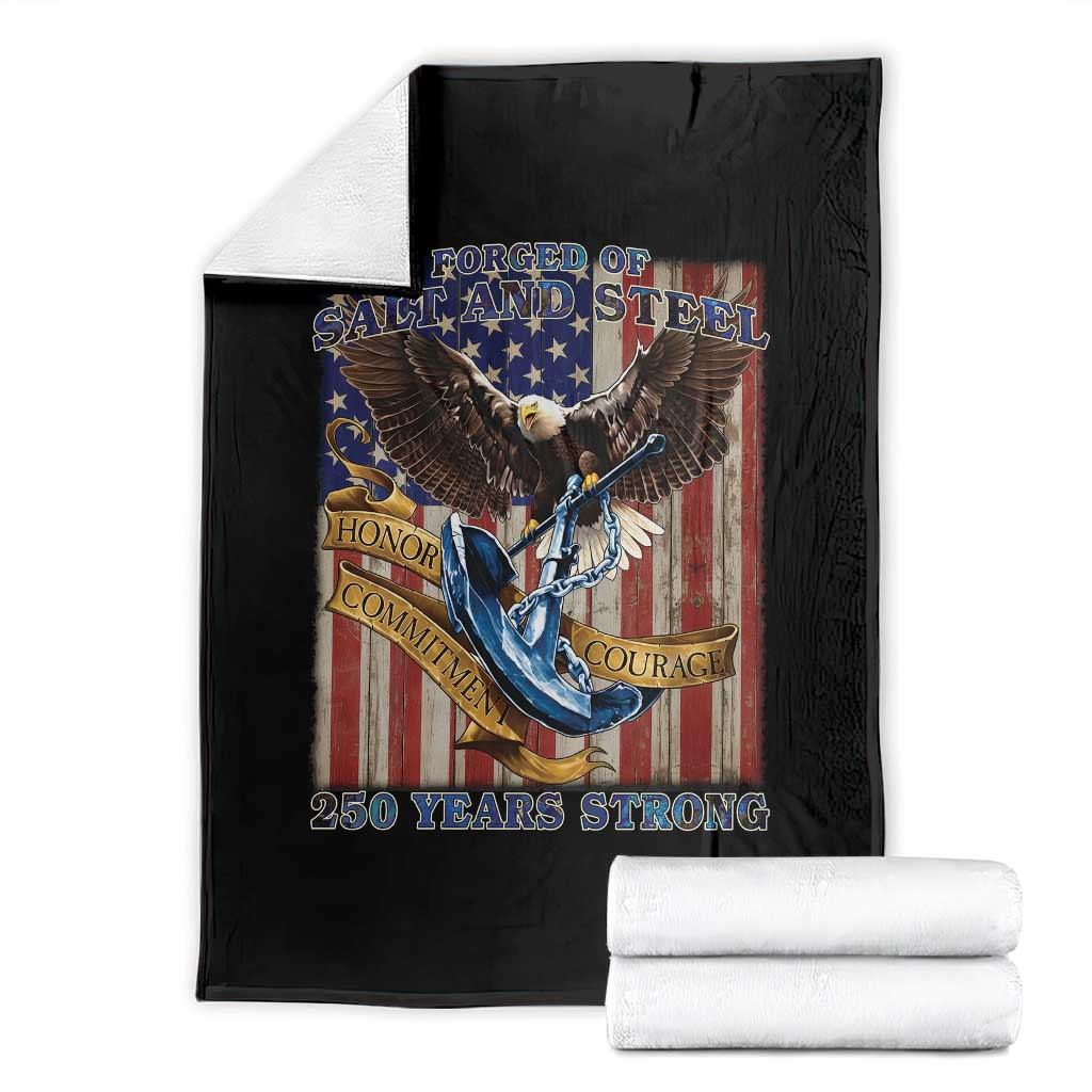 Military Navy 250th Anniversary Throw Blanket Forged of Salt and Steel Patriotic Eagle Anchor American Flag TS02 Black Print Your Wear
