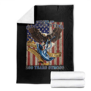Military Navy 250th Anniversary Throw Blanket Forged of Salt and Steel Patriotic Eagle Anchor American Flag TS02 Black Print Your Wear