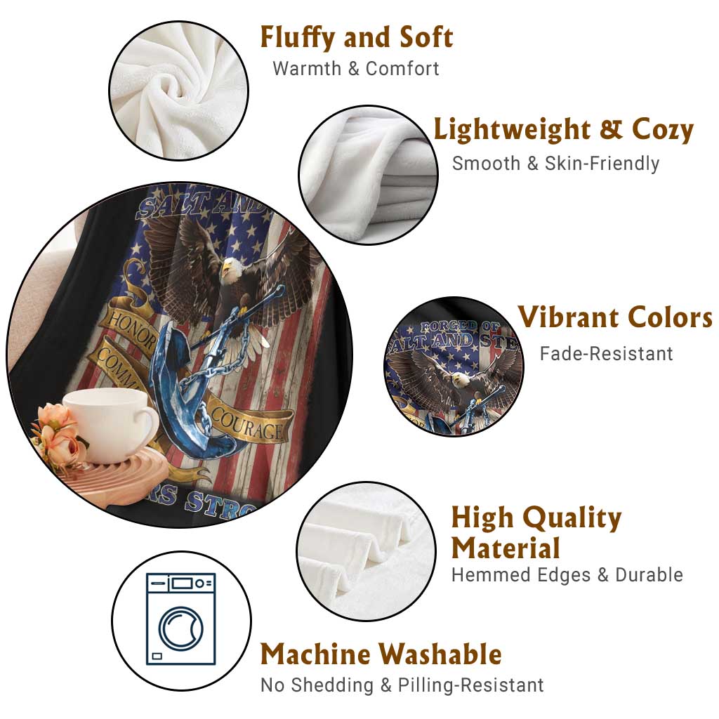 Military Navy 250th Anniversary Throw Blanket Forged of Salt and Steel Patriotic Eagle Anchor American Flag TS02 Print Your Wear