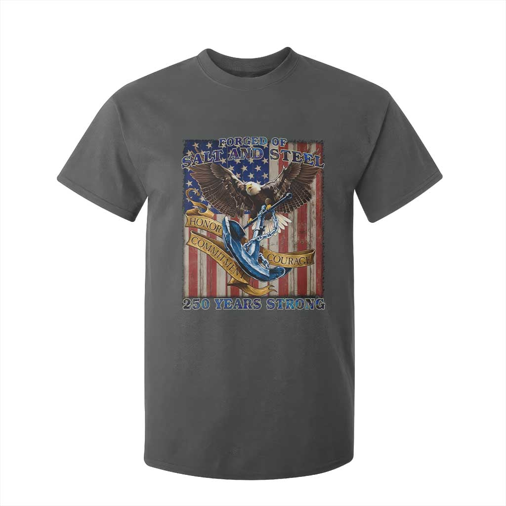 Military Navy 250th Anniversary T Shirt For Kid Forged of Salt and Steel Patriotic Eagle Anchor American Flag TS02 Dark Heather Print Your Wear