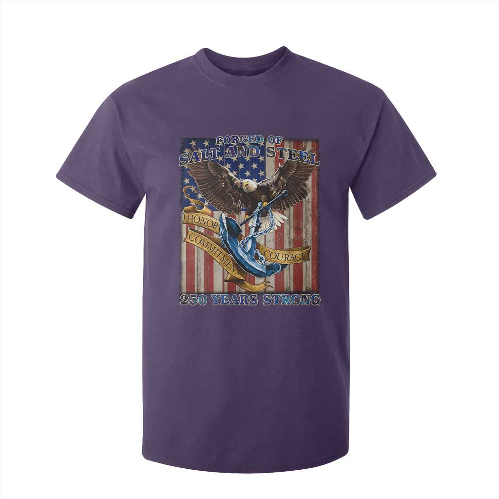 Military Navy 250th Anniversary T Shirt For Kid Forged of Salt and Steel Patriotic Eagle Anchor American Flag TS02 Purple Print Your Wear