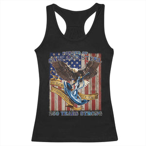 Military Navy 250th Anniversary Racerback Tank Top Forged of Salt and Steel Patriotic Eagle Anchor American Flag TS02 Black Print Your Wear