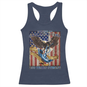 Military Navy 250th Anniversary Racerback Tank Top Forged of Salt and Steel Patriotic Eagle Anchor American Flag TS02 Navy Print Your Wear