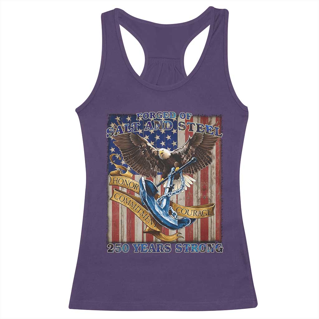 Military Navy 250th Anniversary Racerback Tank Top Forged of Salt and Steel Patriotic Eagle Anchor American Flag TS02 Purple Print Your Wear