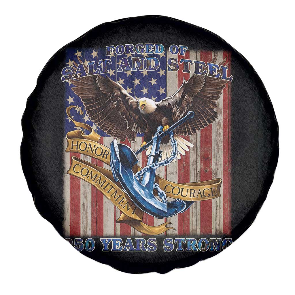 Military Navy 250th Anniversary Spare Tire Cover Forged of Salt and Steel Patriotic Eagle Anchor American Flag TS02 Print Your Wear