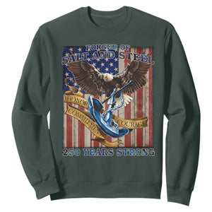 Military Navy 250th Anniversary Sweatshirt Forged of Salt and Steel Patriotic Eagle Anchor American Flag TS02 Dark Forest Green Print Your Wear