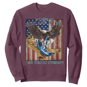 Military Navy 250th Anniversary Sweatshirt Forged of Salt and Steel Patriotic Eagle Anchor American Flag TS02 Maroon Print Your Wear