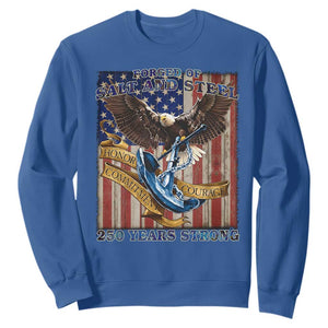Military Navy 250th Anniversary Sweatshirt Forged of Salt and Steel Patriotic Eagle Anchor American Flag TS02 Royal Blue Print Your Wear