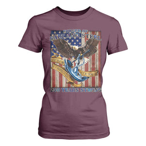 Military Navy 250th Anniversary T Shirt For Women Forged of Salt and Steel Patriotic Eagle Anchor American Flag TS02 Maroon Print Your Wear