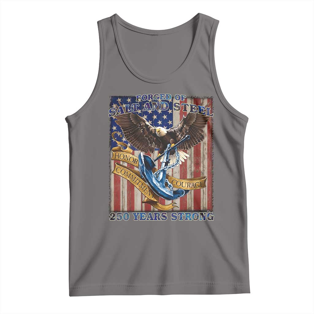 Military Navy 250th Anniversary Tank Top Forged of Salt and Steel Patriotic Eagle Anchor American Flag TS02 Deep Heather Print Your Wear