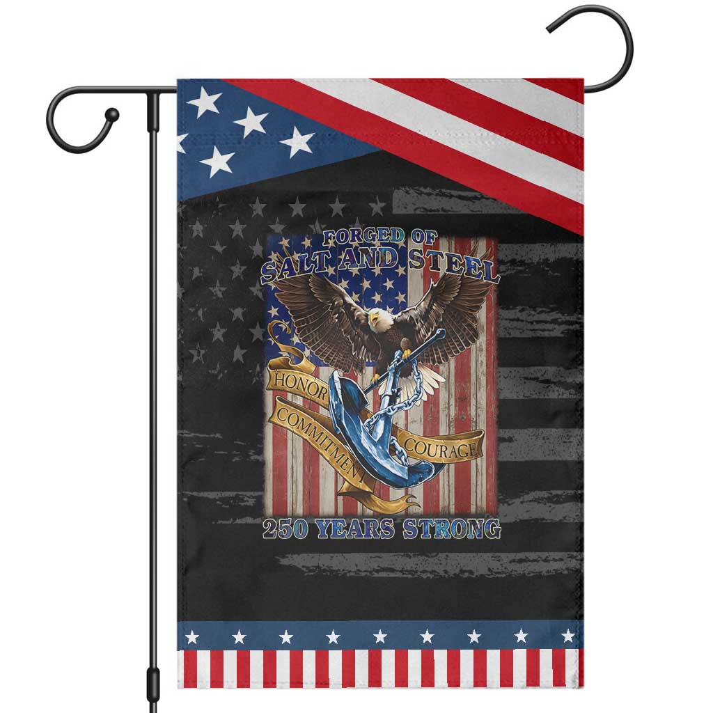 Military Navy 250th Anniversary Garden Flag Forged of Salt and Steel Patriotic Eagle Anchor American Flag TS02 Distressed Black Blue Print Your Wear