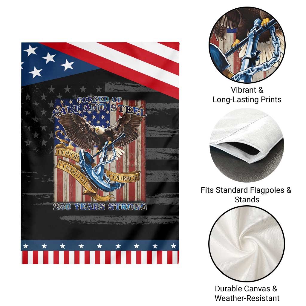 Military Navy 250th Anniversary Garden Flag Forged of Salt and Steel Patriotic Eagle Anchor American Flag TS02 Print Your Wear