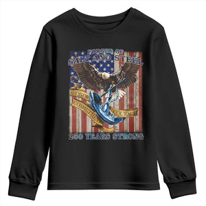 Military Navy 250th Anniversary Youth Sweatshirt Forged of Salt and Steel Patriotic Eagle Anchor American Flag TS02 Black Print Your Wear