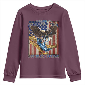 Military Navy 250th Anniversary Youth Sweatshirt Forged of Salt and Steel Patriotic Eagle Anchor American Flag TS02 Maroon Print Your Wear