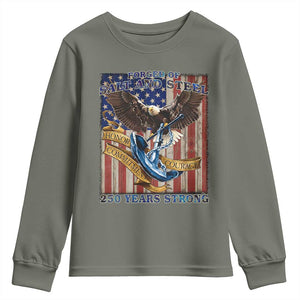 Military Navy 250th Anniversary Youth Sweatshirt Forged of Salt and Steel Patriotic Eagle Anchor American Flag TS02 Military Green Print Your Wear