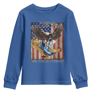 Military Navy 250th Anniversary Youth Sweatshirt Forged of Salt and Steel Patriotic Eagle Anchor American Flag TS02 Royal Blue Print Your Wear