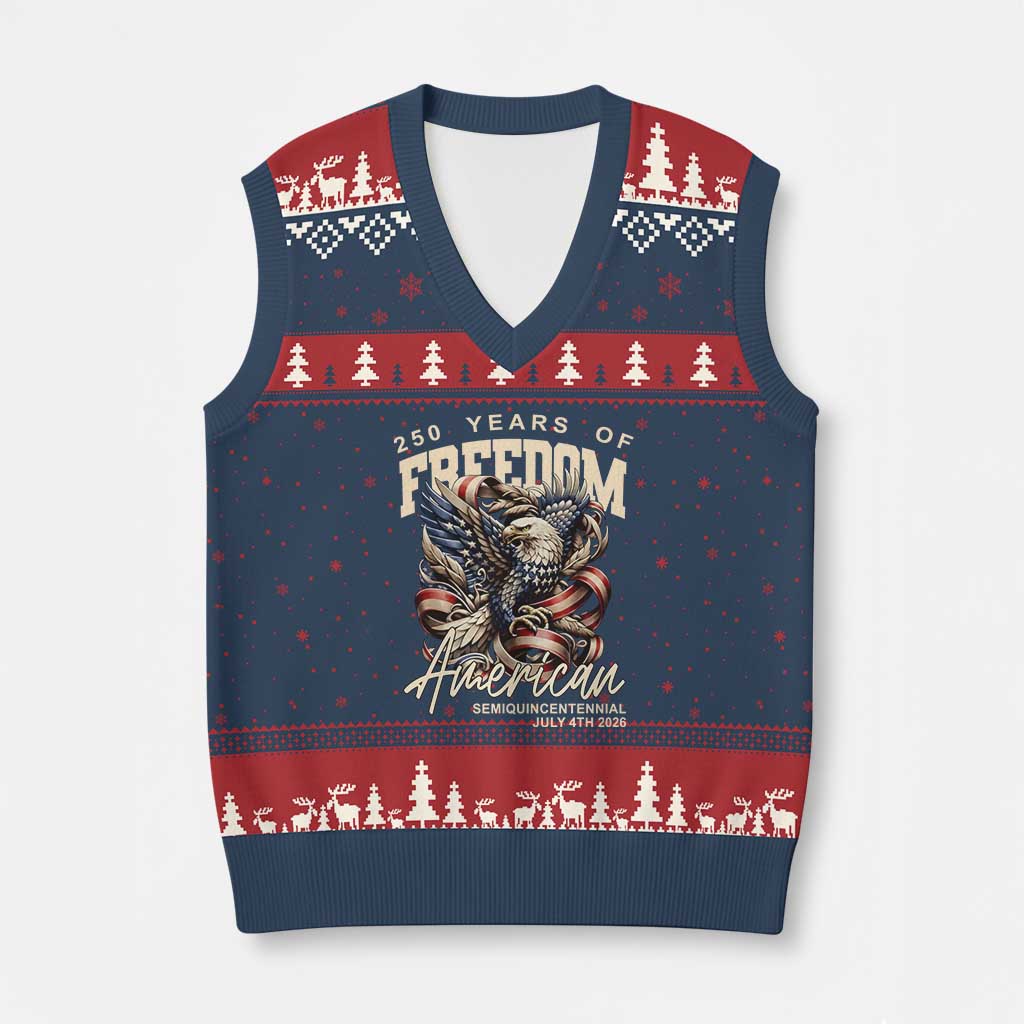 250 Years of Freedom Eagle V-Neck Knit Sweater Vest US 250th Anniversary American Semiquincentennial 2026 Patriotic TS02 Navy Red Print Your Wear