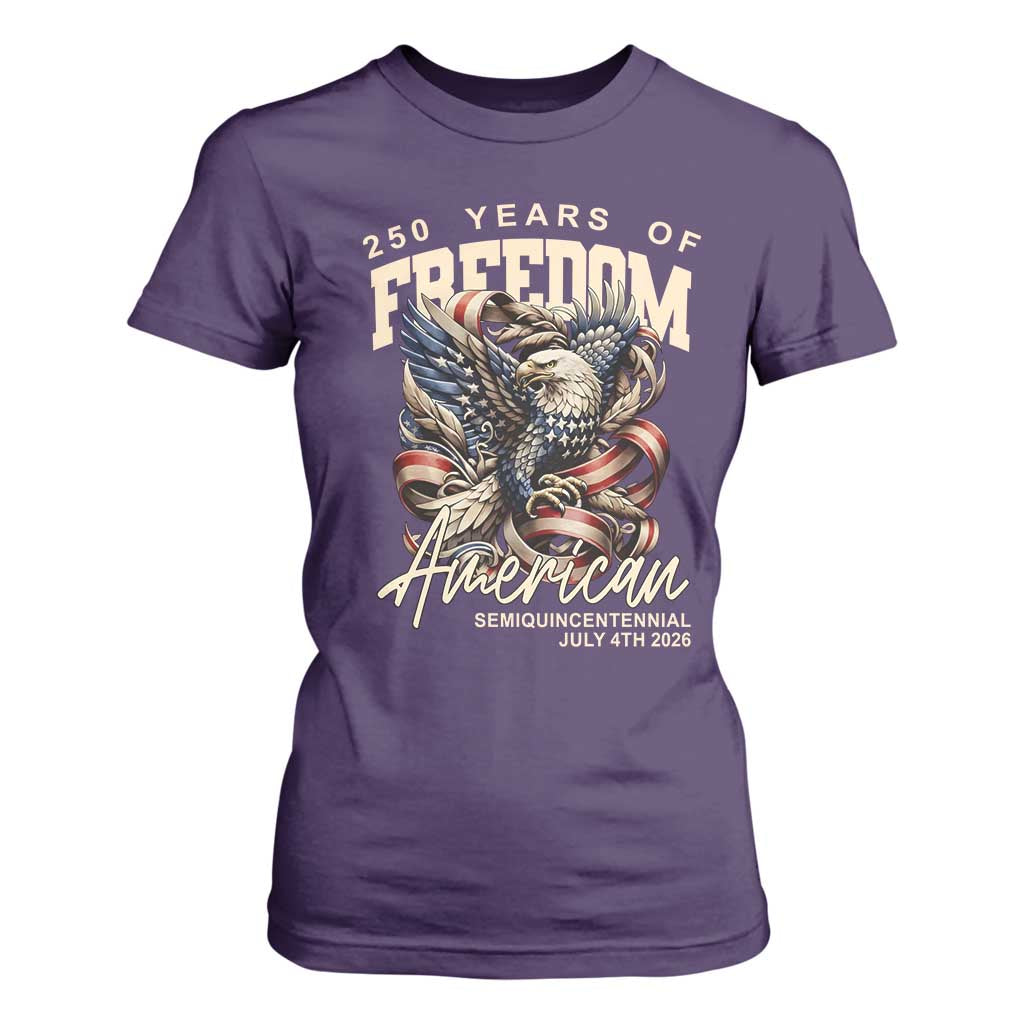 250 Years of Freedom Eagle T Shirt For Women US 250th Anniversary American Semiquincentennial 2026 Patriotic TS02 Purple Print Your Wear