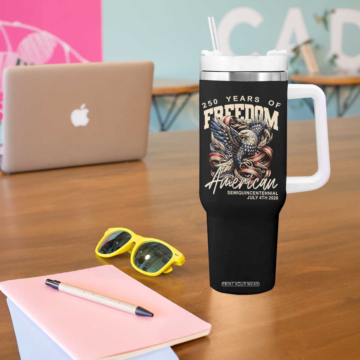 250 Years of Freedom Eagle Tumbler With Handle US 250th Anniversary American Semiquincentennial 2026 Patriotic TS02 Print Your Wear