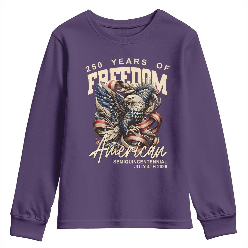 250 Years of Freedom Eagle Youth Sweatshirt US 250th Anniversary American Semiquincentennial 2026 Patriotic TS02 Purple Print Your Wear
